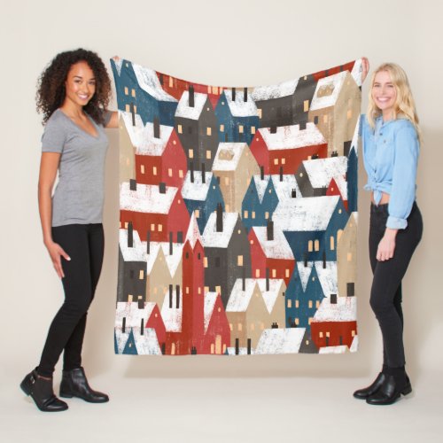 Nordic Snow Winter Town Pattern Fleece Blanket