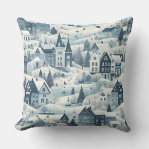 Nordic Snow Winter Town Soft Pattern Throw Pillow
