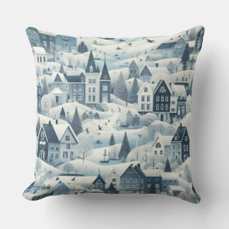 Nordic Snow Winter Town Soft Pattern Throw Pillow