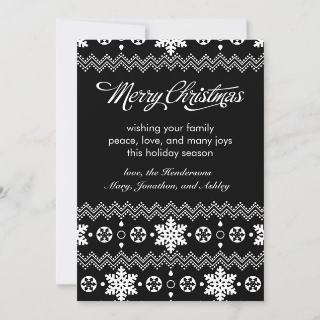 Nordic Snowflake Black & White Christmas Card (Front)