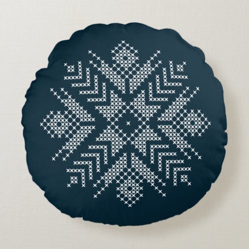Nordic snowflake blue christmas ornament round pillow