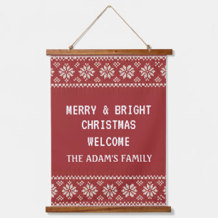 Nordic Snowflake Merry Bright Christmas Hanging Tapestry