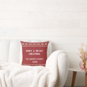 Nordic Snowflake Merry & Bright Christmas Throw Pillow