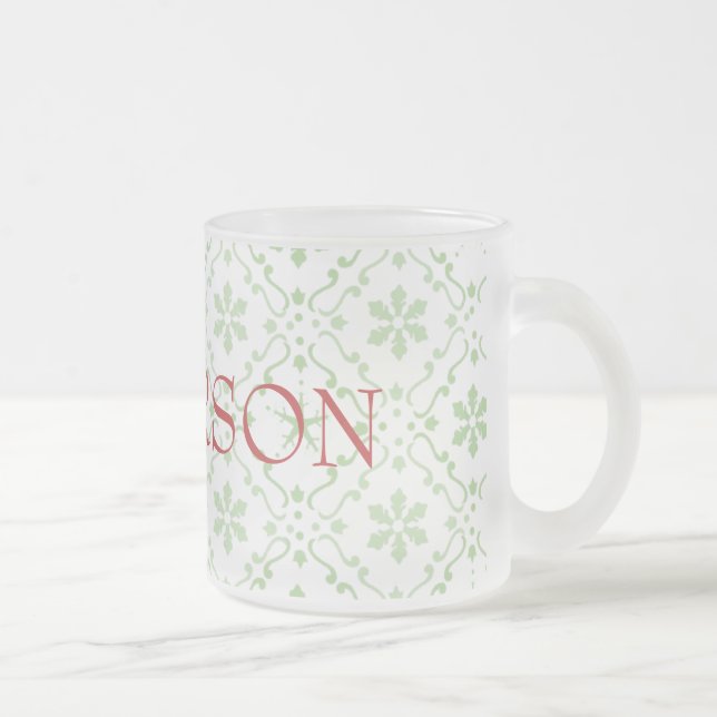Nordic Snowflake Pattern Frosted Custom Name Glass Coffee Mug (Right)