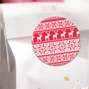 Nordic Snowflake Reindeer Ugly Christmas Sweater Classic Round Sticker