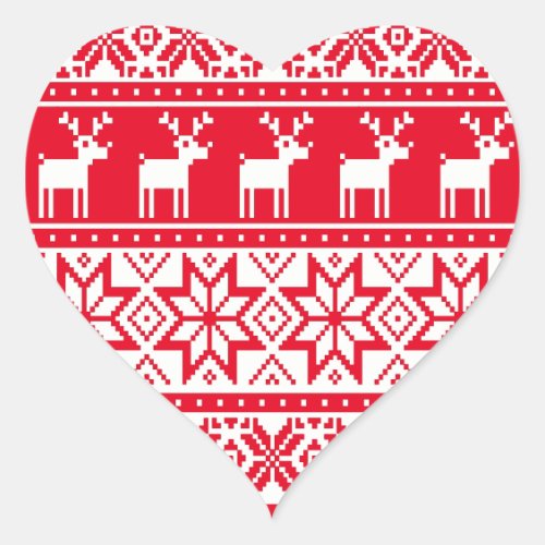 Nordic Snowflake Reindeer Ugly Christmas Sweater Heart Sticker