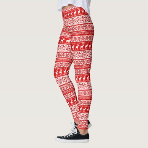 Nordic Snowflake Reindeer Ugly Christmas Sweater Leggings