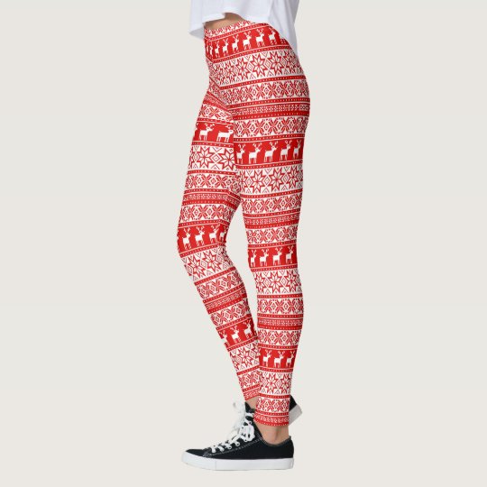 Nordic Snowflake Reindeer Ugly Christmas Sweater Leggings | Zazzle.com
