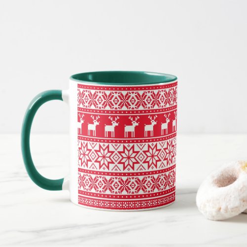 Nordic Snowflake Reindeer Ugly Christmas Sweater Mug