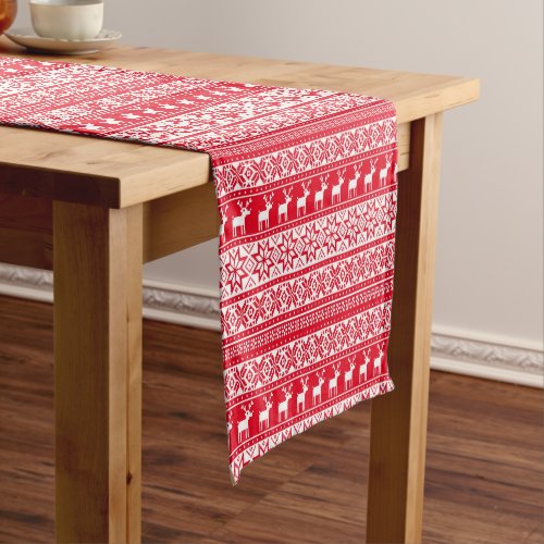 Nordic Snowflake Reindeer Ugly Christmas Sweater Short Table Runner