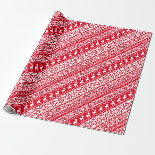 Nordic Snowflake Reindeer Ugly Christmas Sweater Wrapping Paper