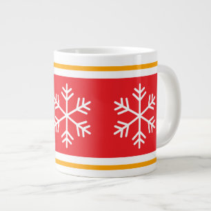 Nordic Snowflakes Bright Red Orange White Stripes Giant Coffee Mug