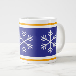 Nordic Snowflakes Deep Blue Orange White Stripes Giant Coffee Mug