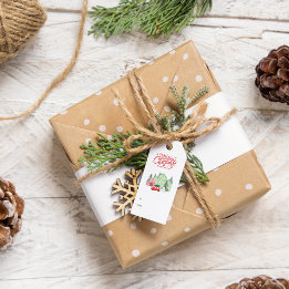 Nordic Snowy House & Red Car Christmas Gift Tags