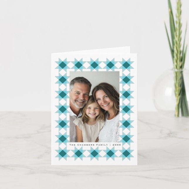 Nordic Star Frame Blue Aqua Holiday Card (Front)