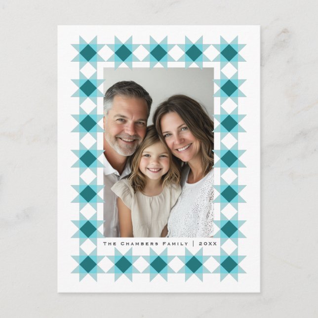 Nordic Star Frame Blue Aqua Holiday Postcard (Front)
