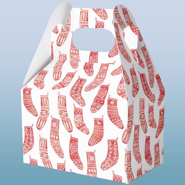 Nordic Stockings Scandinavian Christmas Red White Favor Boxes (Nordic Scandinavian red and white stockings gift box)