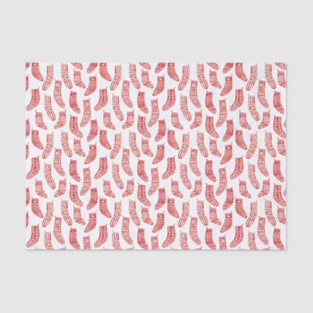 Nordic Stockings Scandinavian Christmas Red White Tissue Paper (Front)