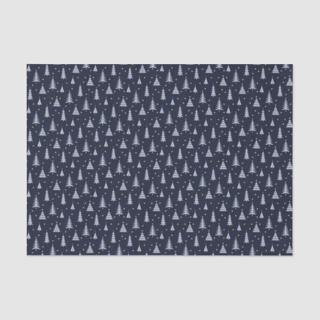Nordic Stone Blue-Gray Christmas Trees Dark Tissue Paper (Front)