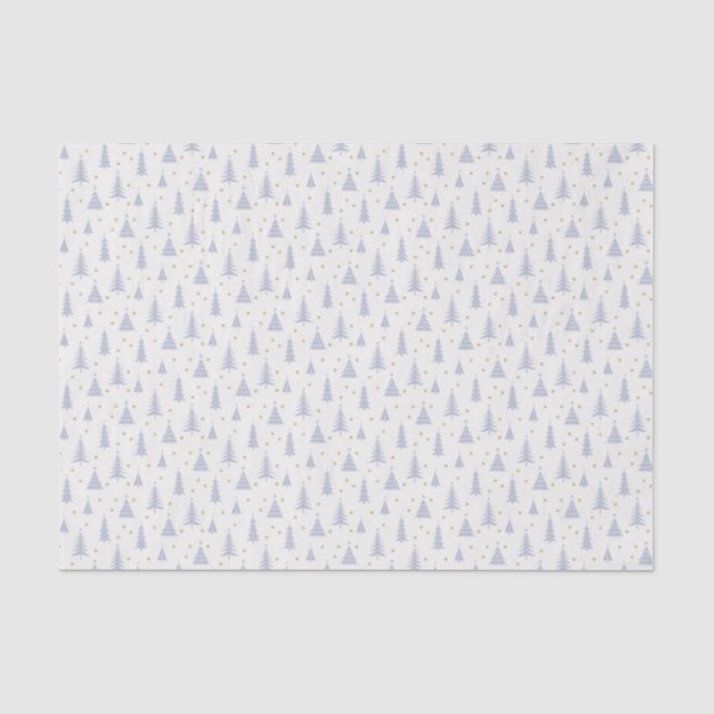 Nordic Stone Blue-Gray Christmas Trees White Tissue Paper (Front)