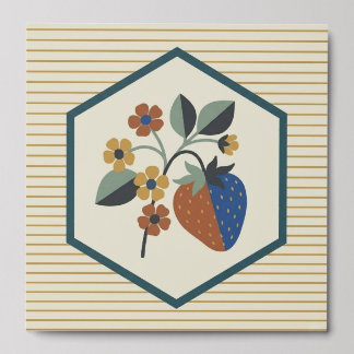 Nordic Strawberry Botanical Art | Mid-Century Art Peel And Stick Photo Tile