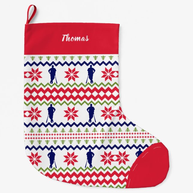 Nordic Style Baseball Player Pattern Christmas Large Christmas Stocking (Front)