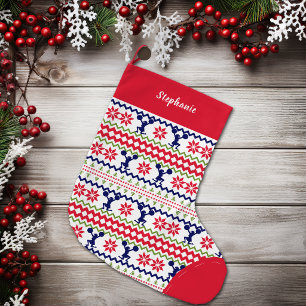 Nordic Style Cheerleader Pattern Christmas Large Christmas Stocking