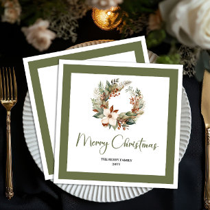 Nordic Style Christmas Wreath Family Name Napkins