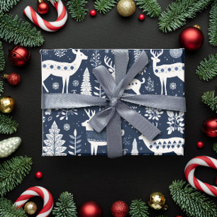 Nordic Style Deer Blue Christmas Wrapping Paper