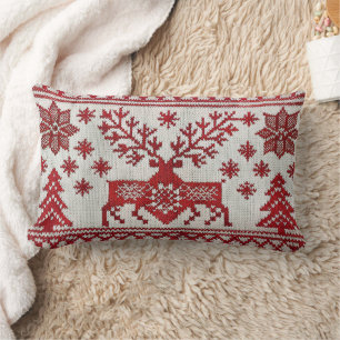 Nordic Style Embroidered Christmas Throw Pillow 
