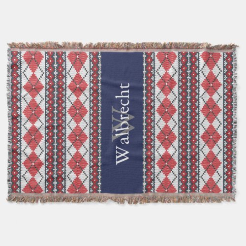 Nordic Style Fair Isle Argyle Red and Blue Throw Blanket