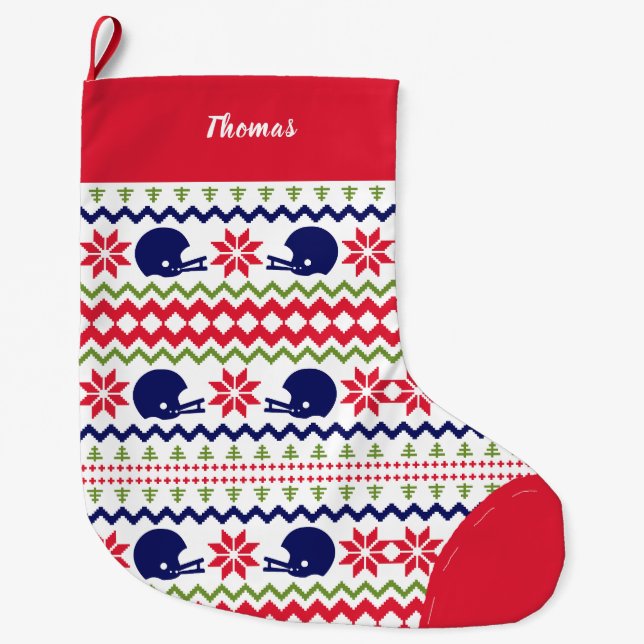 Nordic Style Football Helmut Pattern Christmas Large Christmas Stocking (Front)