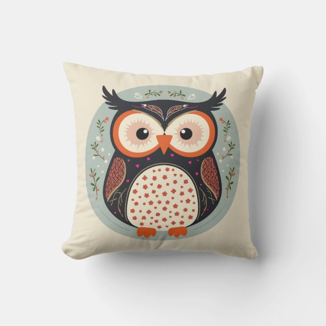 Nordic style owl  throw pillow (Front)
