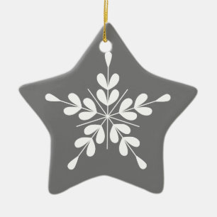 Nordic style white and gray star with leaves ceramic ornament