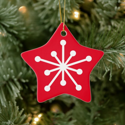 Nordic style white and red folklore snowflake ceramic ornament