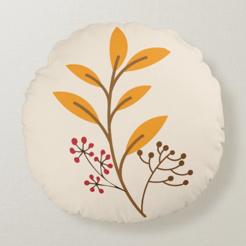 Nordic Style Yellow Leaves and Berries Round Pillow