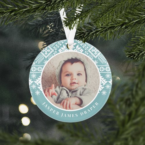 Nordic Sweater  Babys First Christmas Photo Ornament