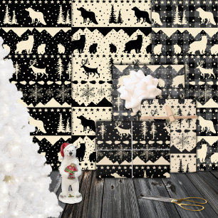 Nordic Sweater Beige Black Plaid Winter Animals Wrapping Paper Sheets