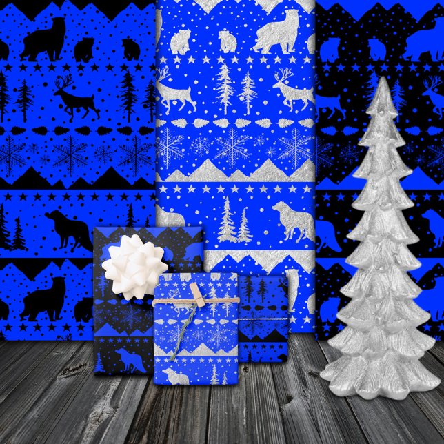 Nordic Sweater Black Blue Silver Winter Animals Wrapping Paper Sheets (Nordic Sweater Black Blue Silver Winter Animals Wrapping Paper Sheets)