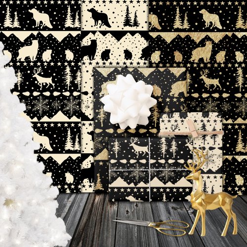 Nordic Sweater Gold Beige Black Winter Animals Wrapping Paper Sheets