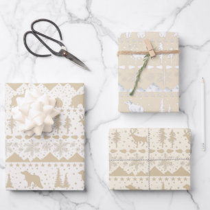 Nordic Sweater Neutral Beige White Winter Animals Wrapping Paper Sheets