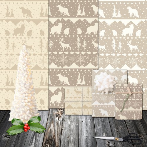 Nordic Sweater Neutral Kraft Beige Winter Animals Wrapping Paper Sheets