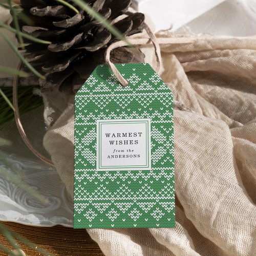 Nordic Sweater Pattern Green and White Holiday Gift Tags