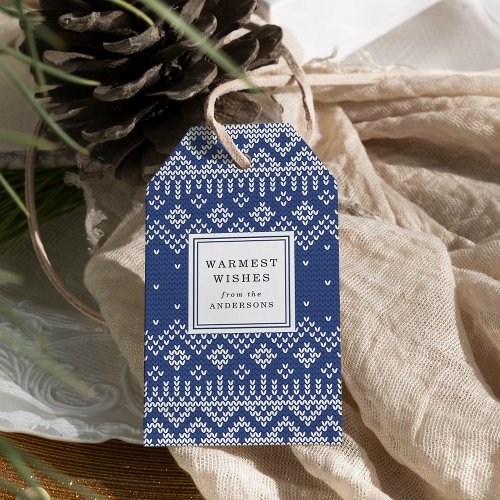 Nordic Sweater Pattern Navy and White Holiday Gift Tags