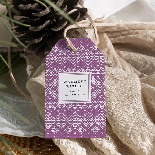 Nordic Sweater Pattern Purple and White Holiday Gift Tags