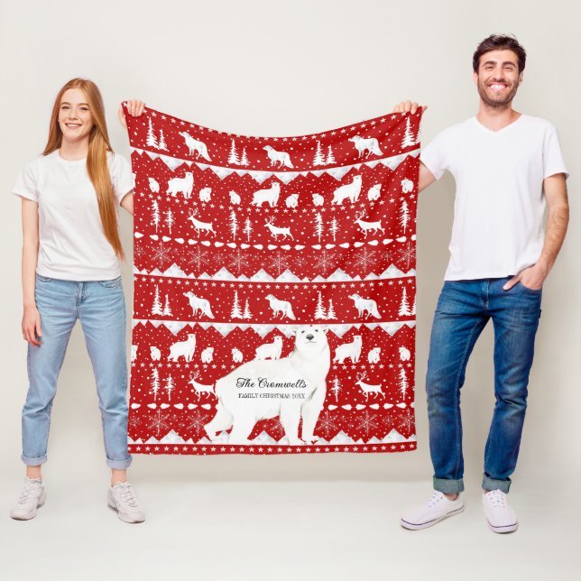 Nordic Sweater Polar Bear Animals Family Christmas Fleece Blanket (In Situ)