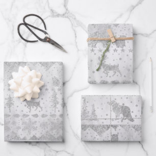 Nordic Sweater Silver Winter Animals On Silver Wrapping Paper Sheets