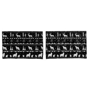 Nordic Sweater White Winter Animals Black Pillow Case