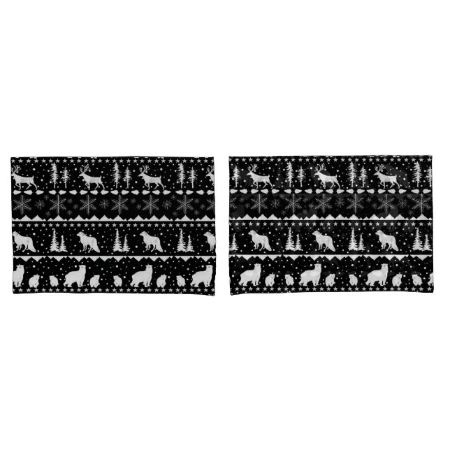 Nordic Sweater White Winter Animals Black Pillow Case (Front-Set)