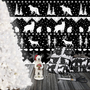 Nordic Sweater White Winter Animals Black Wrapping Paper